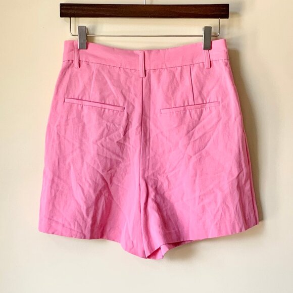 New Zara Pleated High Waist Linen Blend Shorts, XS, Pink - Picture 6 of 11